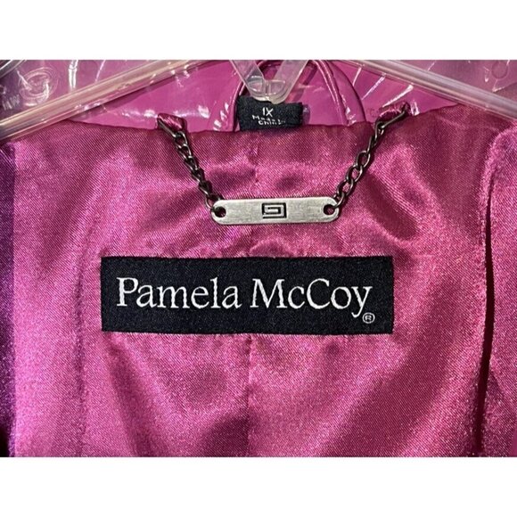 New Pamela McCoy Raspberry Pink Full Zip Pockets Patent Rain Jacket - Picture 8 of 8